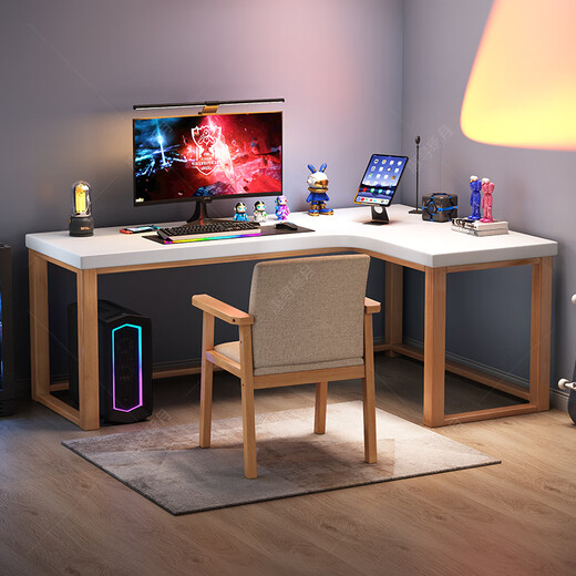 Huixun solid wood L-shaped desk corner computer desktop table corner table corner bedroom e-sports table home desk walnut #corner desk 140cm*50cm*75cm auxiliary seat length 100cm