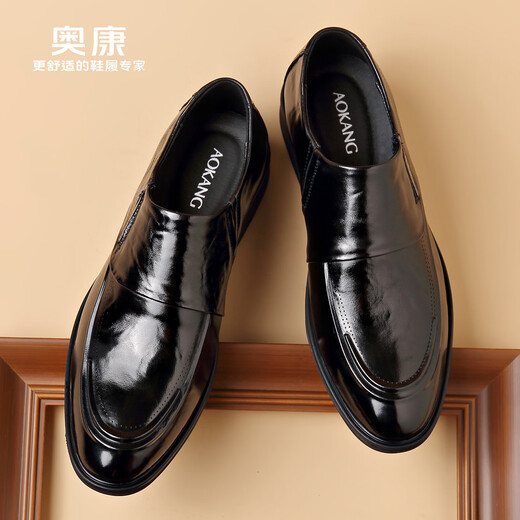 Aokang men's shoes autumn genuine leather top layer cowhide business formal casual leather shoes men's derby commuting shoes groom's wedding shoes 1255211096R style black 41 (255mm)