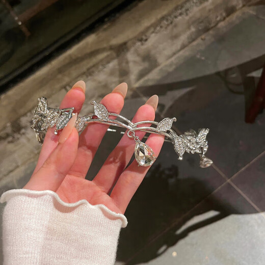 Crown forest style leaf water drop headband full of diamonds bride's forehead decoration super fairy on the run princess headband headband necklace Europe and America leaf water drop headband silver