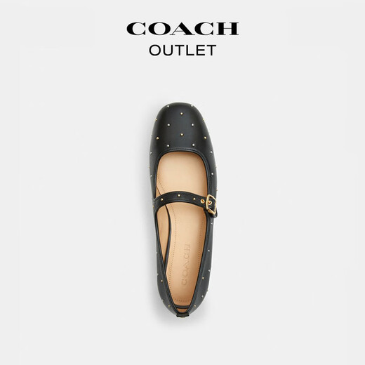 COACH New Year's gift Ole women's mini C-shaped rivet Mary Jane shoes black 38.5