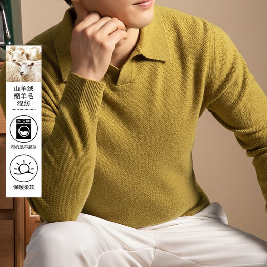 5%羊绒95%羊毛冬季加厚男式海鸥领羊毛衫5112 秋叶黄 L