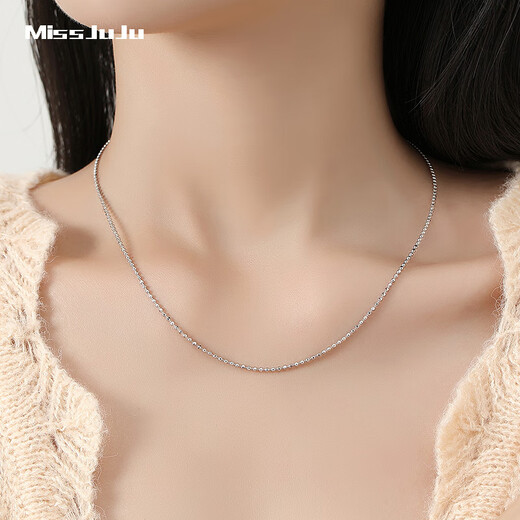Miss JuJu pt950 platinum necklace for women, white gold ball bead chain, plain chain with pendant sweater chain, weight 3.5-3.7g, length 38+2cm, thickness about 1.1mm