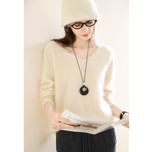 TUHUANG Seamless one-piece pure cashmere foggy lazy V-neck wool sweater 25 autumn and winter women's cashmere sweater TW892446