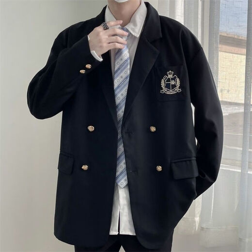 望月砂高中生成人礼服西装男生休闲套装学院风情侣毕业礼服新款男女帅气 西服q18衬衫藏青领带 XL