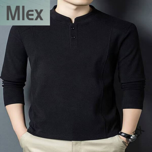 MLEX Tianjun Department Store Men's 2025 New Business Sweater Double-sided German Velvet Bottoming Shirt Men's Henry Collar Long Sleeve White 2XL (Recommended 150-170 Jin Jin equals 0.5 kg)