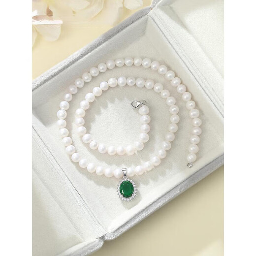 Century-old Phoenix Mother's Day Gift Freshwater Pearl Necklace for Women Sterling Silver Chalcedony Pendant Neck Accessories Free Pearl Necklace Green Diamond Style + Exquisite Double Open Gift Box