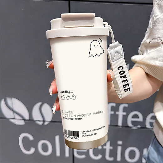Niedlicher Ghost Thermos Cup Hochwert Edelstahl tragbare neue Doppelkaffee -Kaffee -Strohhalm Tasse Xa13795 Geisterpulver + mit Lanyard 316 Rost Steel