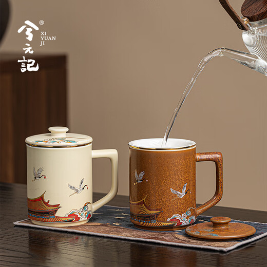Xiyuanji Forbidden City Cultural and Creative Palace Crane Ceramic Tea Cup Couple Cup High-end Souvenir for Friend's Dad Birthday Housewarming Gift