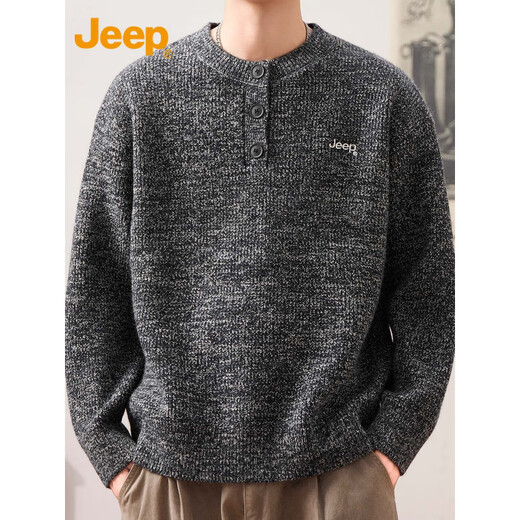 JEEP Jeep Henry Collar Sweater Men's Lazy Style Bottoming Sweater 2025 Autumn and Winter Thickened Sweater Men 25005 Light Gray Jeep Official M_90-110Jin Jin equals 0.5 kg