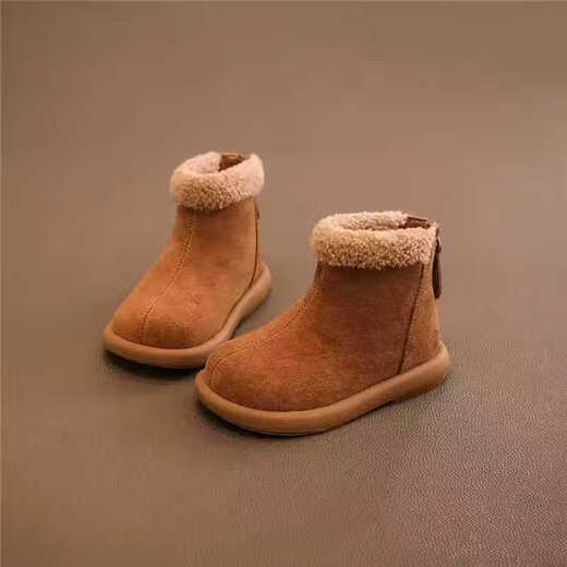 Girls' boots 2025 winter new snow boots children's short boots autumn and winter big children's shoes plus velvet cotton shoes Martin boots camel large cotton size 37 shoe inner length 22.5cm