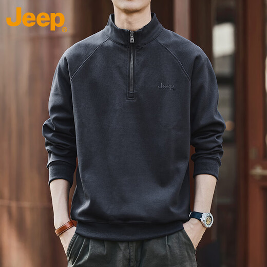 Jeep (JEEP) sweatshirt men's autumn and winter half-zip loose casual retro bottoming shirt top men's gray XL