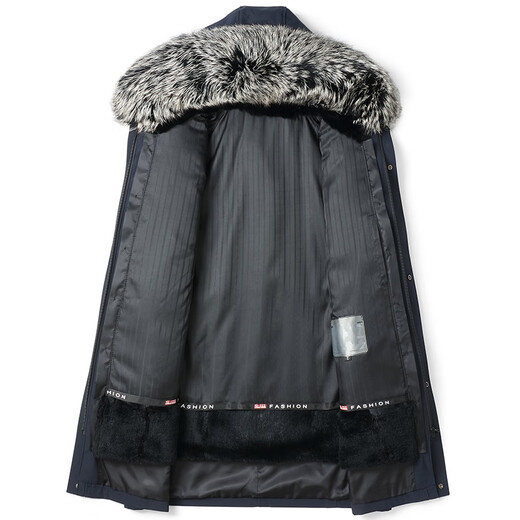 BABOCHEN's new fur-integrated men's Haining Pagoda mid-length winter coat with removable lining mink fur coat, navy blue (rabbit fur lining/sleeves with cotton) L Recommended weight 100Jin Jin is equal to 0.5kg -125Jin Jin is equal to 0.5kg