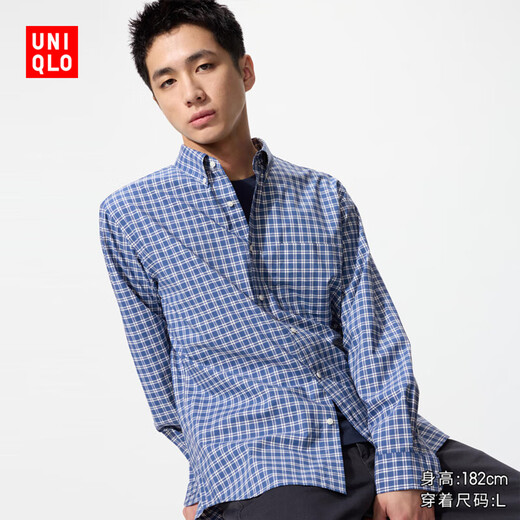Uniqlo Herrenkleidung/Männer und Frauenstil hochwertiger langer langer Samt-Baumwoll-Hemd Langarm Shirt Casuar Pure Cotton 483136 483136/64 See Blue L/175/1010A