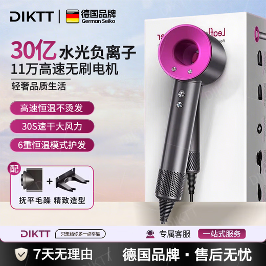 DIKTT Germany bladeless high-speed hair dryer constant temperature hair dryer quick-drying household silent high-power hair dryer baby barber shop hair salon hair dryer Huaqiangbei space gray single nozzle 3 billion negative ions 520 Valentine's Day gift