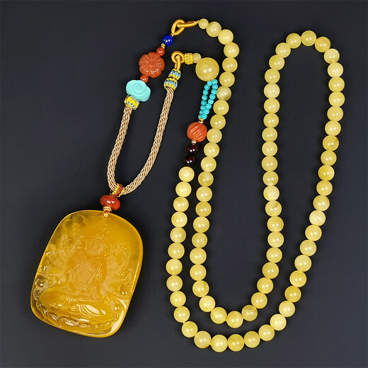 Hupai One thing, one picture, one certificate, natural beeswax pendant, Thousand-hand Guanyin Bodhisattva pendant necklace, sweater chain, flawless Guanyin 16.23g 47*38*15mm