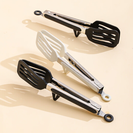 Kawashimaya Silicone Clip Food Clamp Kitchen High Temperature Resistant Anti-scalding Clamp Barbecue Tool Special Clamp for Stir-frying Steak With Stand/High Temperature Resistant Silicone Food Clamp-9 Inch Black