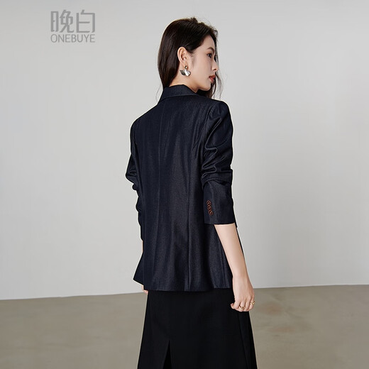 Late White New Product 2025 Autumn Solid Color Fashion Top Lapel Temperament Versatile Commuting Suit Jacket Women Denim Blue XL