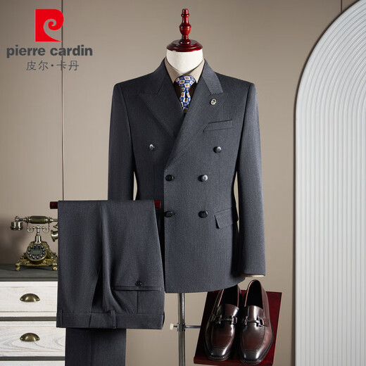Pierre Cardin high-end wool suit men's suit groom wedding dress formal wedding high-end men's business casual suit emerald suit + trousers + vest L (110-125Jin Jin equals 0.5 kg)