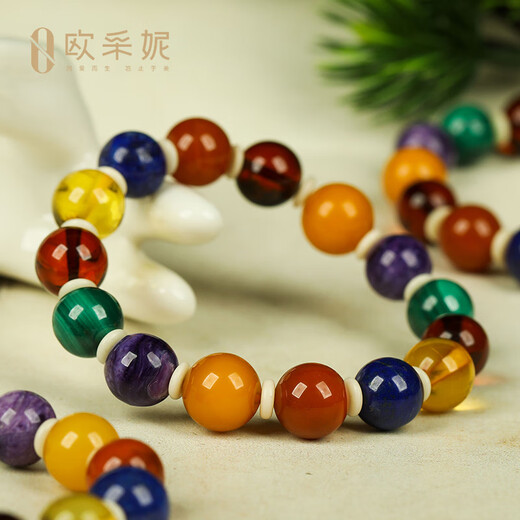 Ouchini Beeswax Bracelet Natural Amber Raw Stone Duobao DIY Nanhong Amazonite Flower Amber Bracelet Dopamine Rainbow Series Dopamine Rainbow Series A Style 4009
