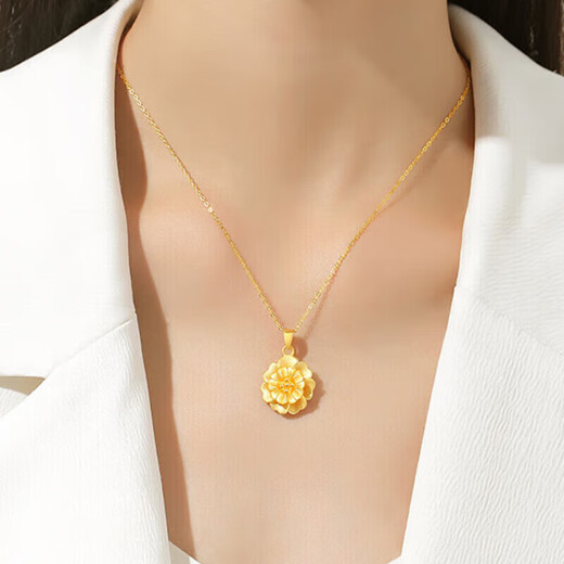 Chow Tai Fook Gold Necklace for Women Year of the Snake Hard Gold Peony Pendant Clavicle Chain Women's Sanshenghua Pure Gold Necklace National Day Gift Pure Gold Peony Pendant