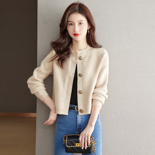 LISM [same style in the mall] high-end jacket 2025 autumn fashion small sweater for women super short high waist small needle brown color 68268 model S 90-100