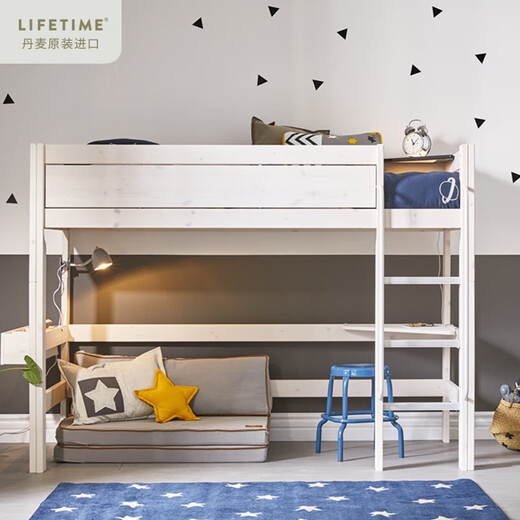 Lifetime kidsrooms Scanvia Denmark 152 ladder half-high bed bedroom home solid wood medium-high bed washed white/#46193-01W