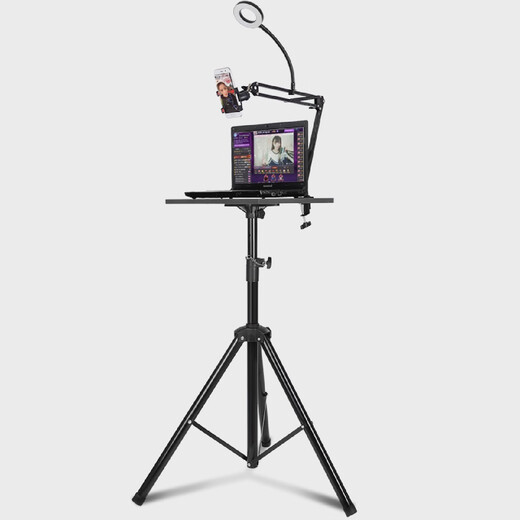 Duobolai mobile phone live broadcast bracket with fill light tray type liftable clip fast hand card slot cup holder large tray + mobile phone cantilever support