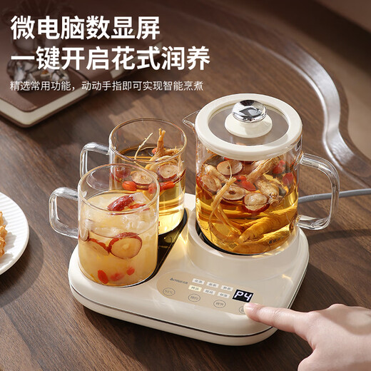 CHIGO Health Pot Double Oven Teapot Tea Maker Stew Pot All-in-One Gift Box Set Office Small Thermostat Coaster Health Cup for Girls High-Looking All-Glass Stew and Warm Three-in-One 0.6L Glass Kettle + 0.2L Cup*2