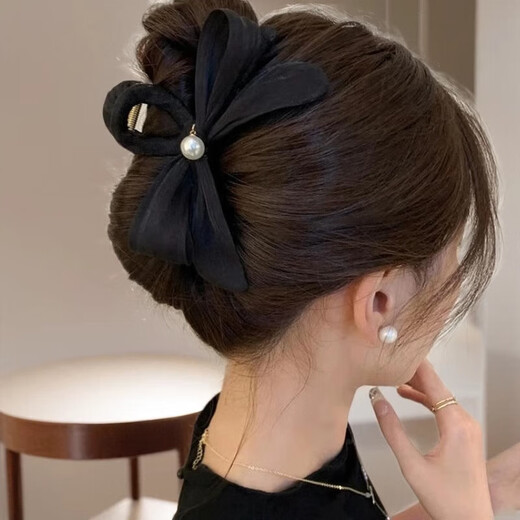 Bow-tie back head hair clip for women Shark clip 2025 high-end temperament grab clip with small hair volume black