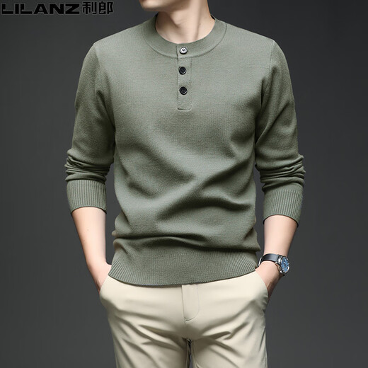 LILANZ Men's Cardigan Henley Neck Cardigan Autumn and Winter Thickened Casual Men's Round Neck Knitted Sweater Cashmere Sweater Black L 170 (120-140Jin Jin equals 0.5kg)