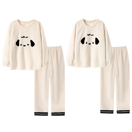 Dingguagua winter half velvet couple sweet casual plus velvet thickened warm pajamas home clothes set can be worn outside STS 8824# Female L Recommended 100-120Jin Jin equals 0.5 kg