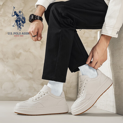 U.S. POLO ASSN. Autumn new business casual shoes Paul men's shoes fashionable and versatile leather white shoes thick-soled non-slip heightening sneakers