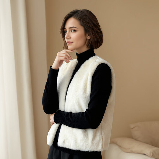 BESNOS Italian brand mink fur coat women's vest full mink short fur coat autumn and winter collar vest young style black XL