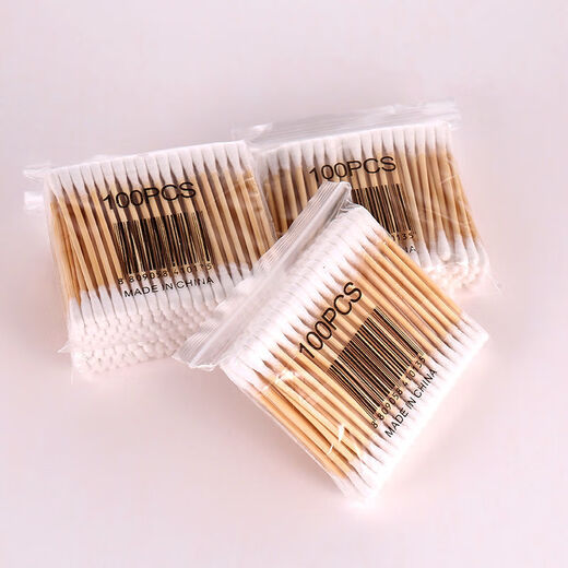 Family cotton swab for ear cleaning, cosmetic wooden swab, cotton swab for ear cleaning, multi-functional double-headed cotton swab stick, disposable cotton swab, cotton signed 100 pack*1 pack