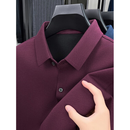 GY Yager Men's Long Sleeve Wool Shirt 2025 Spring and Autumn Business and Casual Ironing Shirt Style Six G15833 Purple Red S 165/80A