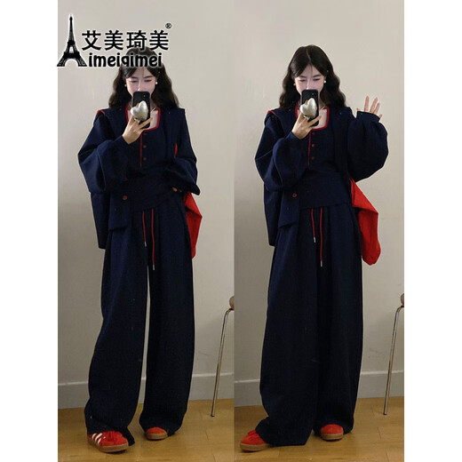 AIMEIQIMEI autumn and winter new style 2025 large size fat mm casual slim hooded cardigan coat vest wide leg pants three-piece set for women picture color three-piece set 2XL recommended 140-160Jin Jin equals 0.5 kg