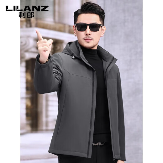 LILANZ Dad Autumn and Winter Men's Jacket 2025 Autumn New Middle-aged Jacket Men's Casual Hooded Down Jacket Top Gray M 170/48 Recommended 115-130 Jin Jin equals 0.5 kg
