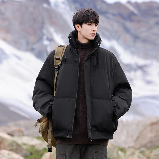VUUG stand collar cotton coat men's trendy brand versatile casual American Korean style simple cold-proof and warm jacket black S
