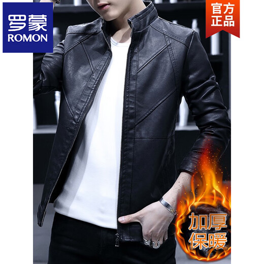 ROMON autumn and winter leather jacket for men 2026 new model stand-up collar plus velvet thickened motorcycle jacket trendy brand casual versatile men's leather jacket 9912 golden plus velvet plus velvet XL