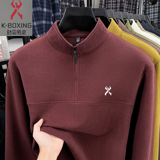 KBXNG Men's double-sided German velvet sweatshirt stand-collar half-zip T-shirt sweatshirt autumn and winter casual thickened warm base layer red L (recommended 110-130 Jin Jin equals 0.5 kg)