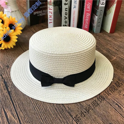 Cha Xiao A Korean version of the straw hat summer British retro flat top fresh hat sunshade beach hat travel trendy summer flat top khaki M (56-58cm)