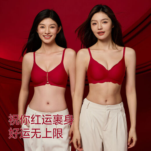 LangSha's zodiac year women's underwear set burgundy underwear socks high-end seamless push-up bra Year of the Horse New Year gift Lucky Wine Red 1 underwear 1 underwear 1 socks 1 red rope + gift box L / 95-115 Jin Jin equals 0.5 kg One size