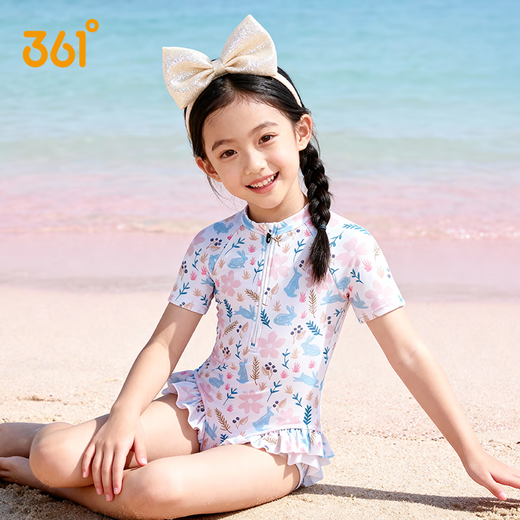 361 Children's Swimsuit Girls Cute Printed Short-Sleeved One-piece Swimsuit Summer Quick-Drying Swimsuit for Little and Middle-aged Girls