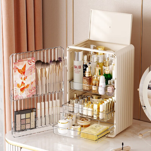 Yunya cosmetics storage box dustproof dressing table skin care products transparent storage box desktop storage rack large capacity cosmetic box pearl white - large capacity transparent panel