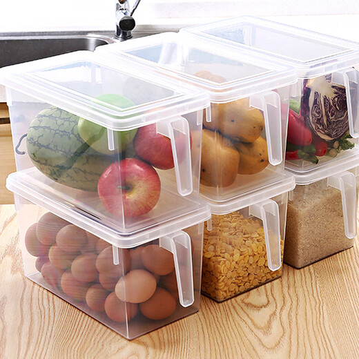 Qingwei refrigerator fresh storage box storage box kitchen storage box snack storage basket 6 packs with lid and handles 6 packs 6 packs of handles
