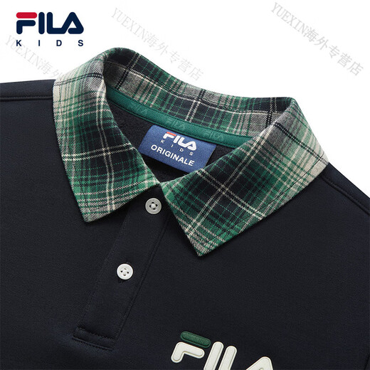 FILA KIDS Children's Clothing Boys' Sweaters 2026 Spring New Children's Velvet Lapel Pullover Top Legend Blue-NV 150 cm