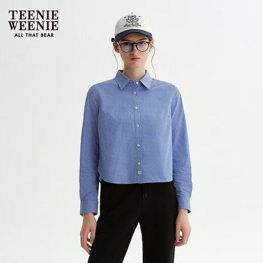 Teenie Weenie Bear Women's Shirt 25th Autumn New Temperament College Style Fashionable Short Shirt Blue S