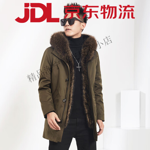 Winter new parka men's medium-length mink coat American raccoon fur collar hooded high-end men's custom-made black L 170
