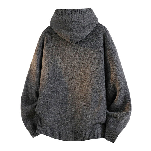 Homlean lazy style hooded cardigan sweater for men in autumn loose casual warm sweater jacket HY07 dark gray L
