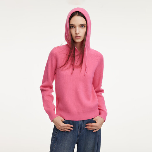 Gloria full wool hooded pullover sweater for women 2025 new winter popular small pullover 1EDJ5J470 35R rose pink XS